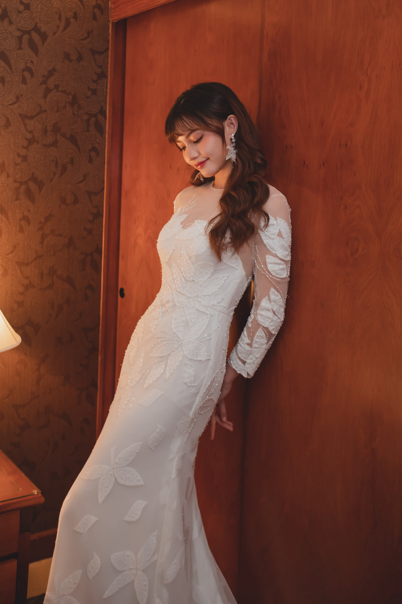 線上禮服 | Bride Collection | A-W074 | 長袖蕾絲霓結伴伴訂製款白紗