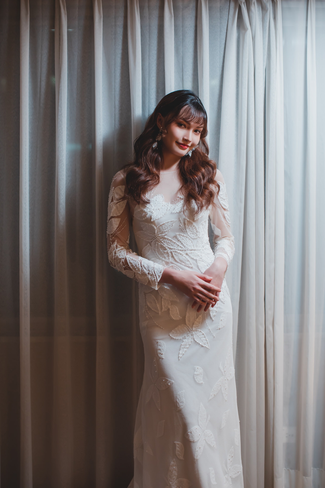 線上禮服 | Bride Collection | A-W074 | 長袖蕾絲霓結伴伴訂製款白紗