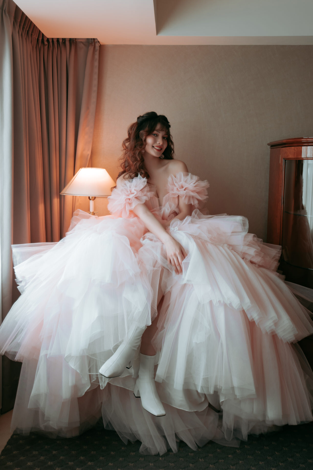 線上禮服 | Bride Collection | B-V097 | 多層次A澎粉色晚禮服