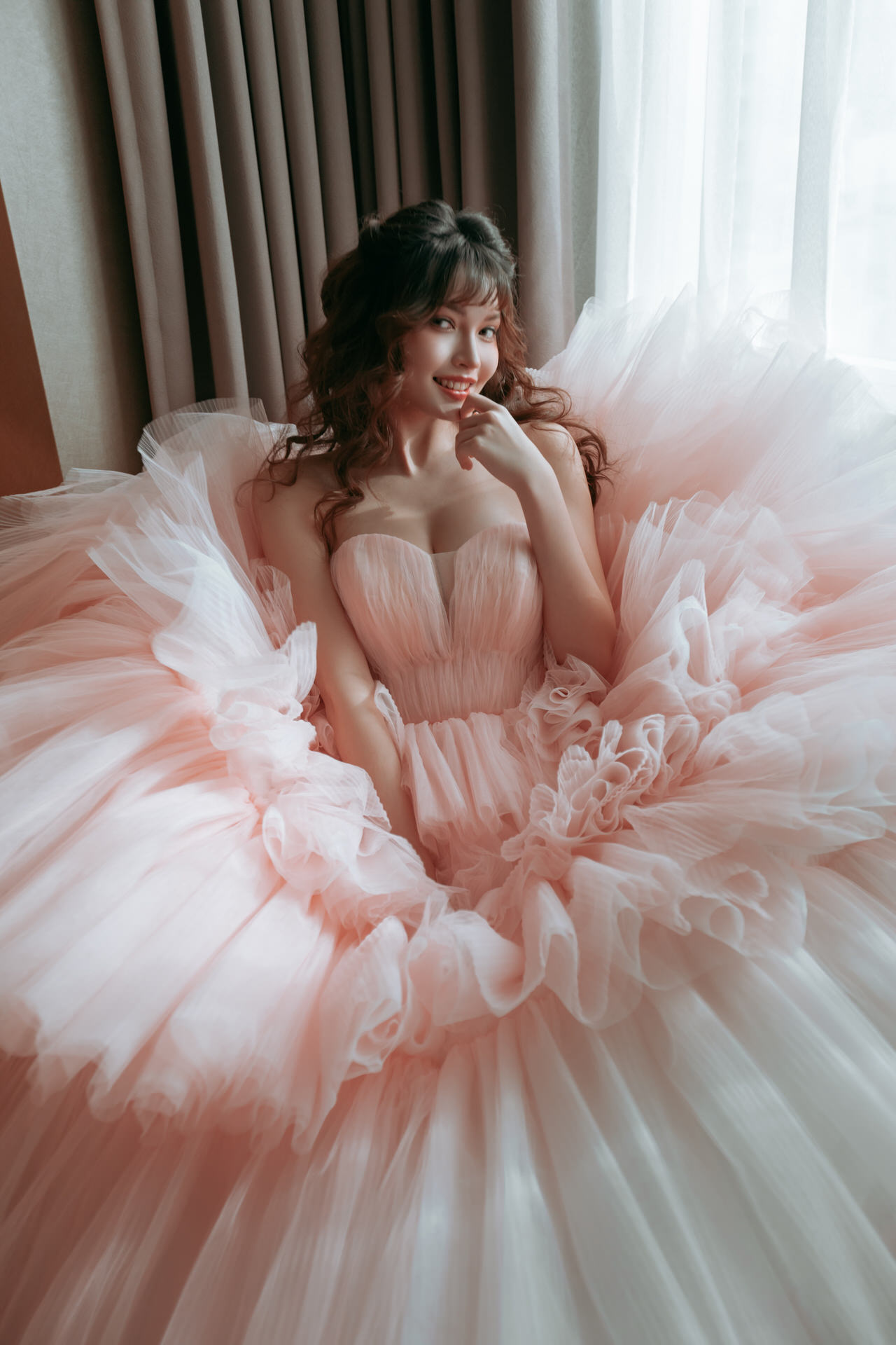 線上禮服 | Bride Collection | B-V097 | 多層次A澎粉色晚禮服