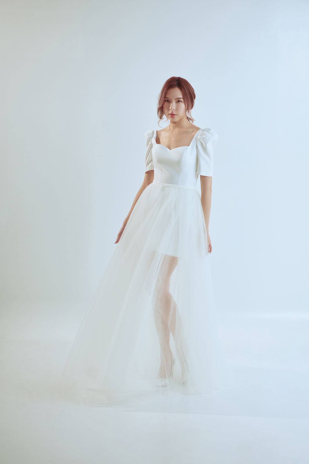 線上禮服 | Bride Collection | A-P145 | 兩件式短裙透視婚紗