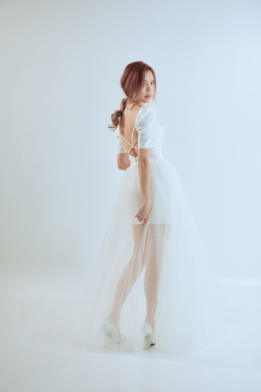 線上禮服 | Bride Collection | A-P145 | 兩件式短裙透視婚紗