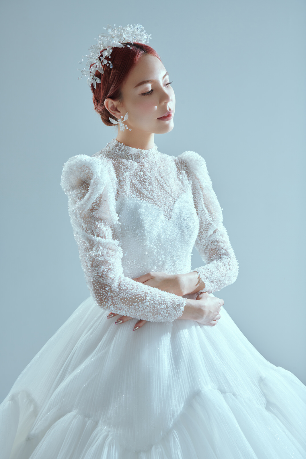 線上禮服 | Bride Collection | A-V098 | 重磅多層次珠工主紗