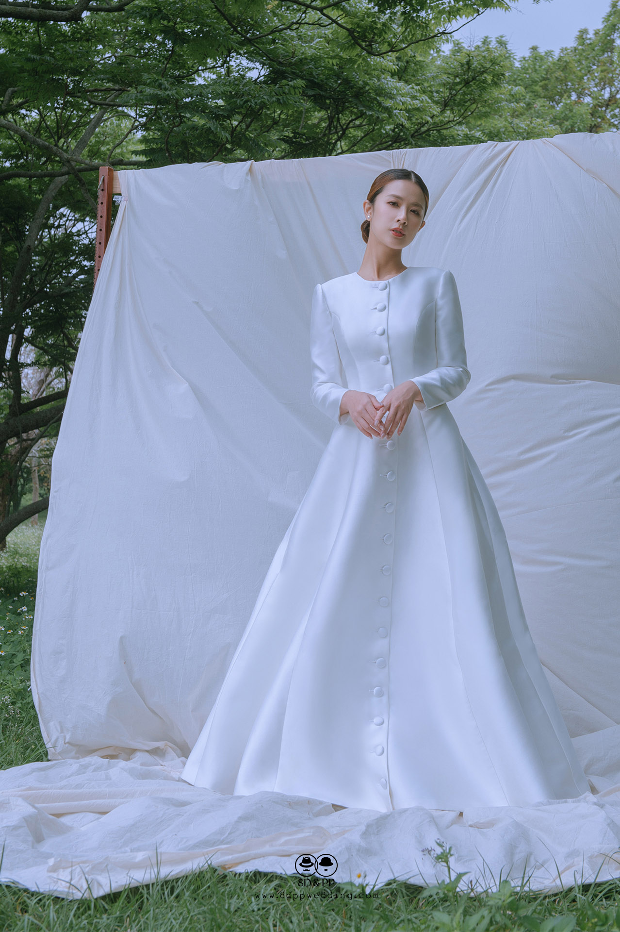 伴伴輕婚紗 | 典雅圓領窄肩收腰A字裙 | 手作系列 | 量身訂製 | 台中婚紗 | 八田伴伴 手作禮服婚物所