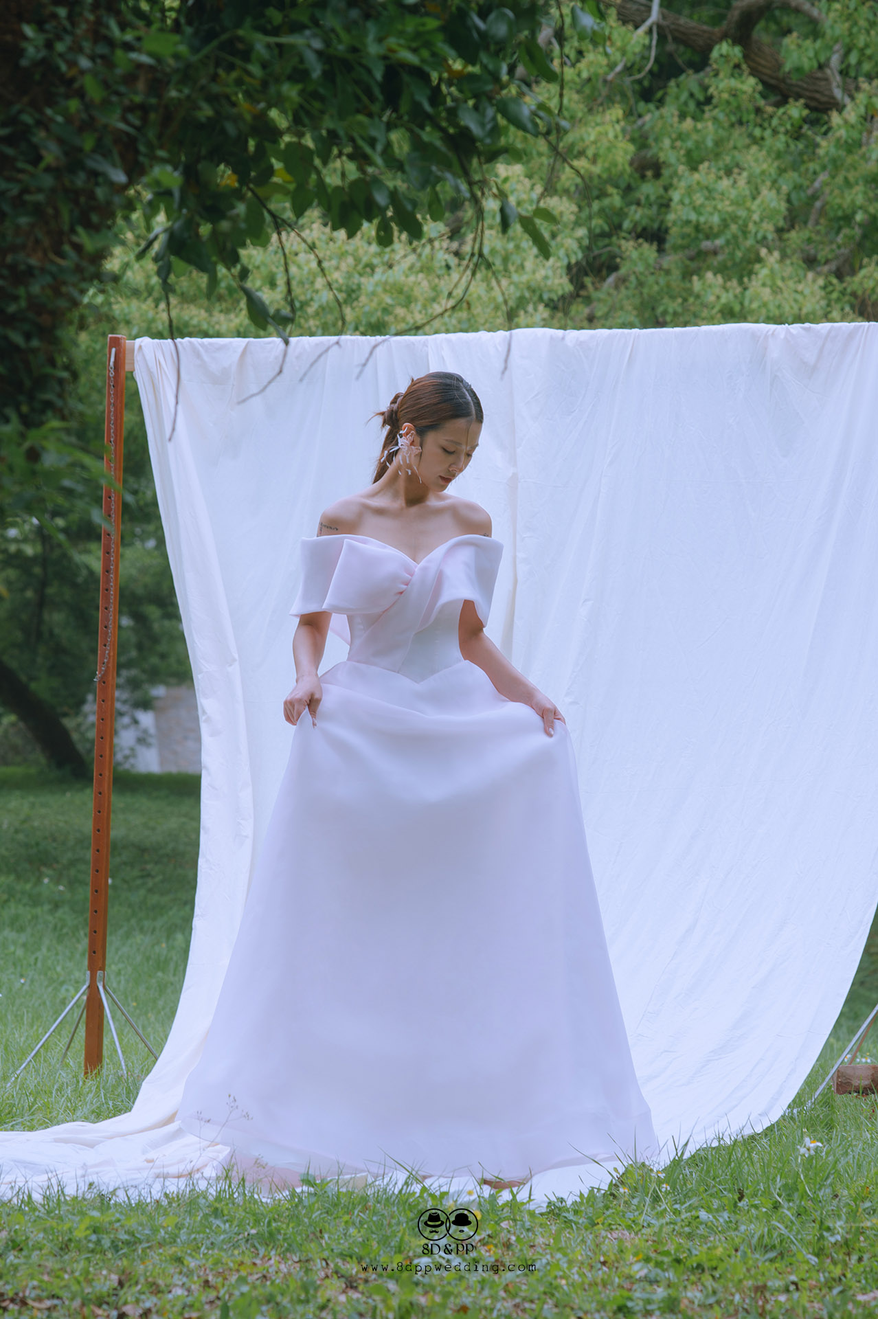 伴伴輕婚紗手作系列 | 粉色極簡落肩禮服 | 禮服租借 | 量身訂製 | 台中婚紗 | 八田伴伴 手作禮服婚物所