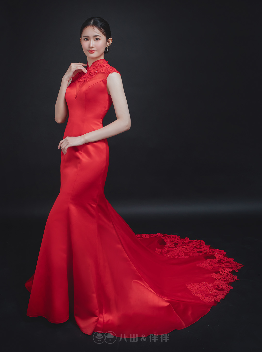 精品晚禮服 | 新中式紅緞魚尾旗袍禮服 | 禮服租借 | 量身訂製 | 台中婚紗 | 八田伴伴 手作禮服婚物所