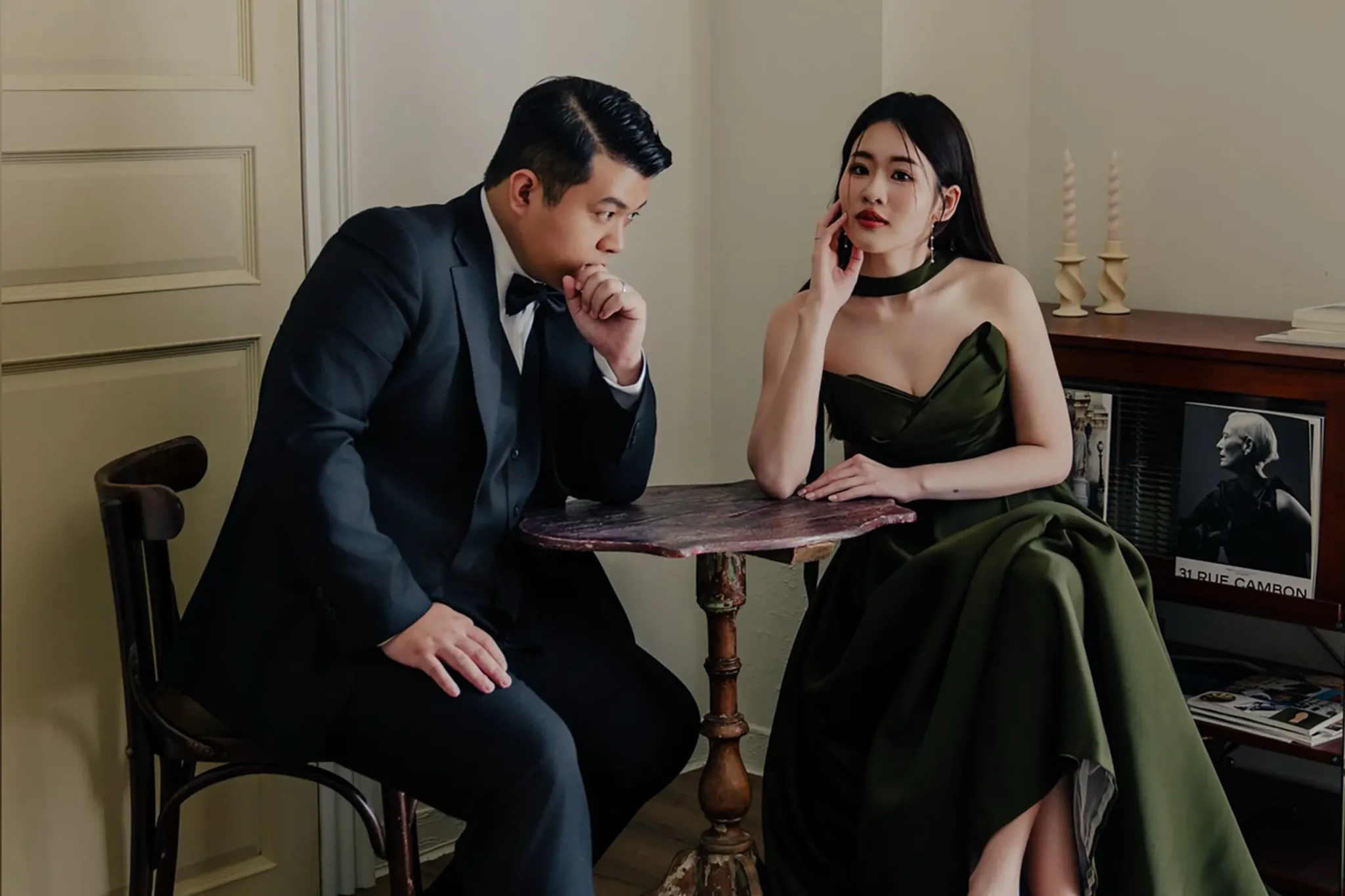 墨綠絲緞的成熟優雅 | 台中婚紗攝影 | Mr.Thanks 影像工作室 | 八田伴伴 手作禮服婚物所