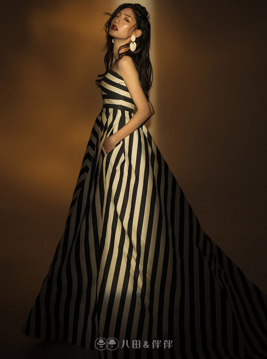 八田伴伴 | 線上禮服 | 斑馬條紋拼接平口晚禮服