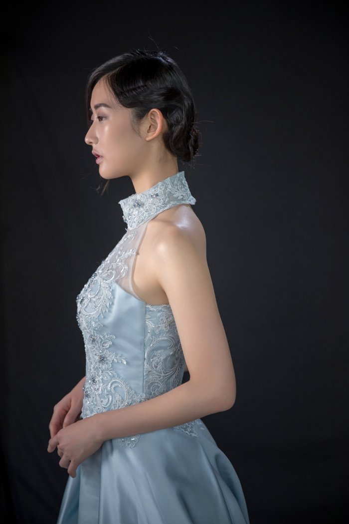 幸福商店 | Bridal Shop | B-W005 | 藍灰削肩緞面晚禮服